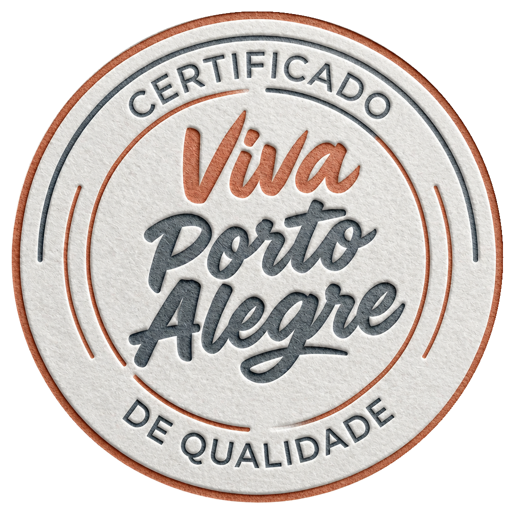 Selo circular Certificado Viva Porto Alegre de Qualidade em relevo